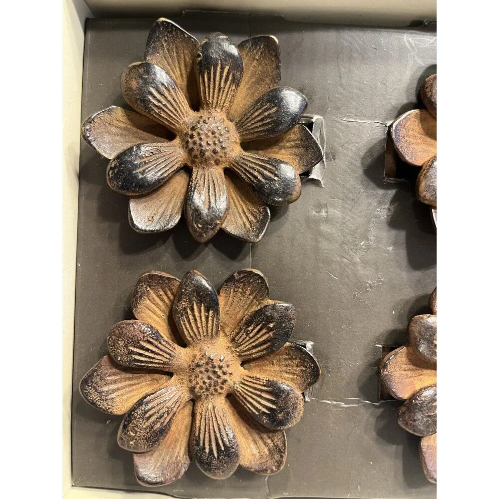 6pc Pottery Barn Metal Flower Napkin Rings New